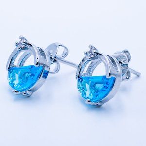 Aquamarine Zircon Silver Stud Earrings